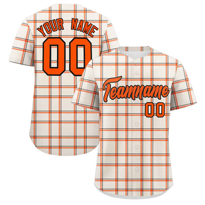 Custom Cream Personalized Plaid Design Authentic Baseball Jersey