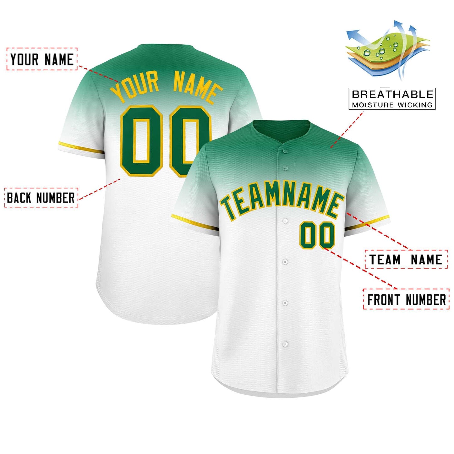 Custom White Kelly Green Gradient Fashion Design Authentic Baseball Jersey