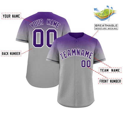 Custom Gray Purple Gradient Fashion Design Authentic Baseball Jersey