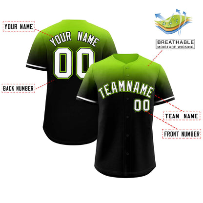 Custom Black Neon Green Gradient Fashion Design Authentic Baseball Jersey