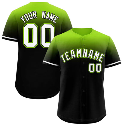 Custom Black Neon Green Gradient Fashion Design Authentic Baseball Jersey