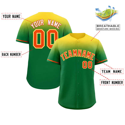 Custom Kelly Green Yellow Gradient Fashion Design Authentic Baseball Jersey