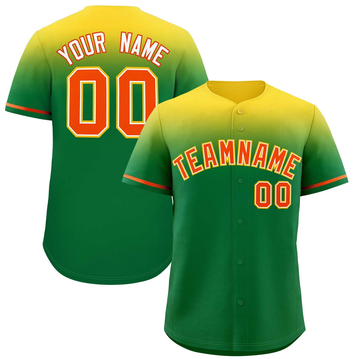 Custom Kelly Green Yellow Gradient Fashion Design Authentic Baseball Jersey