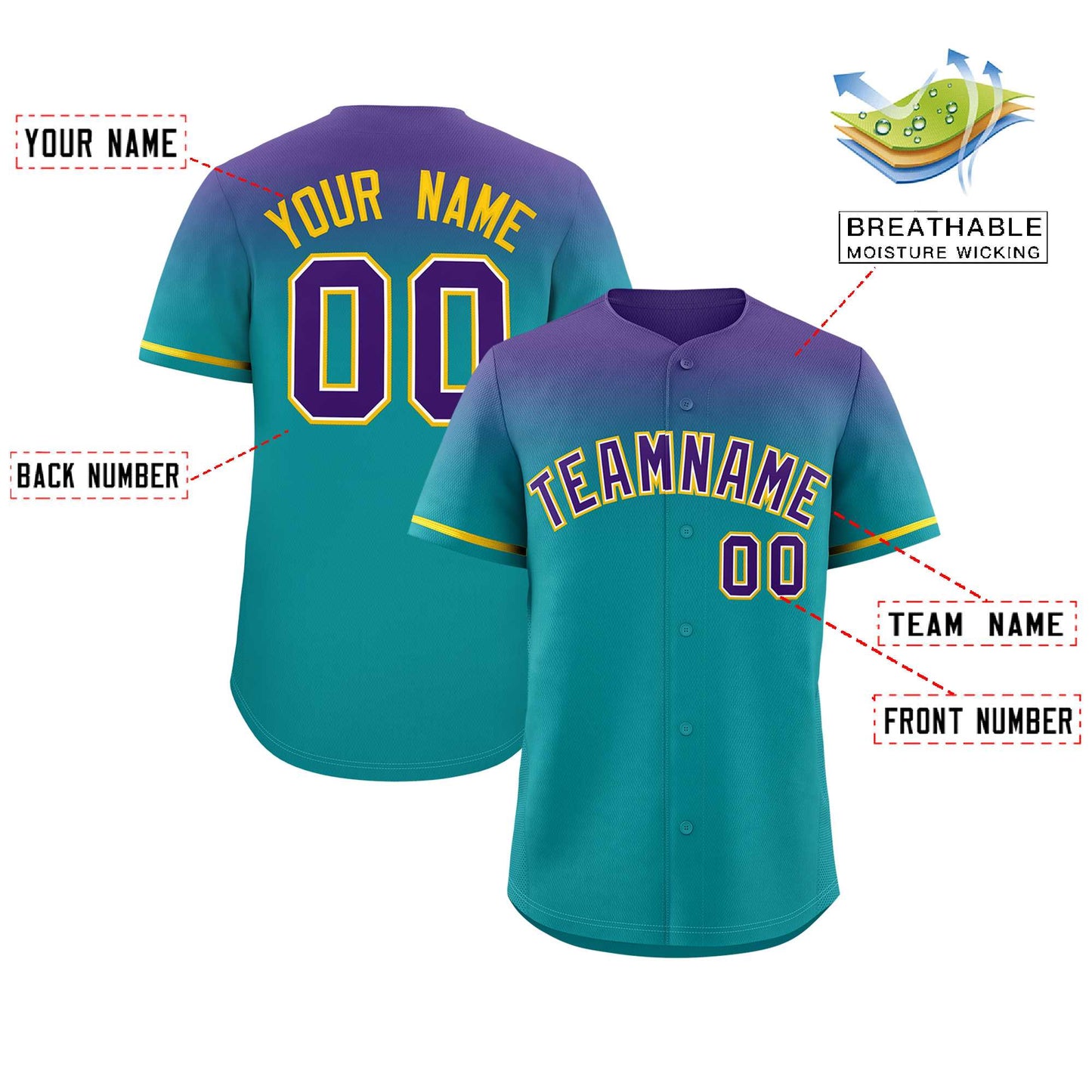 Custom Aqua Purple Gradient Fashion Design Authentic Baseball Jersey