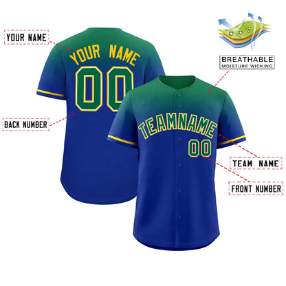 Custom Royal Kelly Green Gradient Fashion Design Authentic Baseball Jersey