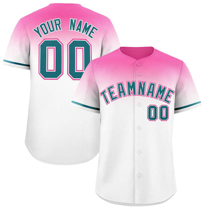 Custom White Pink Gradient Fashion Design Authentic Baseball Jersey