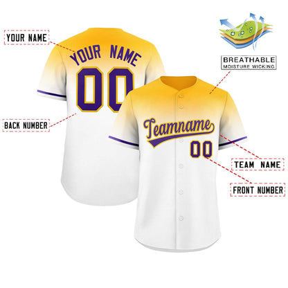 Custom White Yellow Gradient Fashion Design Authentic Baseball Jersey