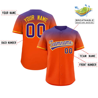 Custom Orange Purple Gradient Fashion Design Authentic Baseball Jersey