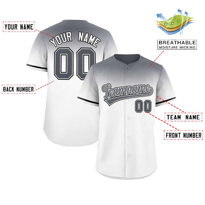 Custom White Dark Gray Gradient Fashion Design Authentic Baseball Jersey