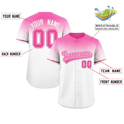 Custom White Pink Gradient Fashion Design Authentic Baseball Jersey