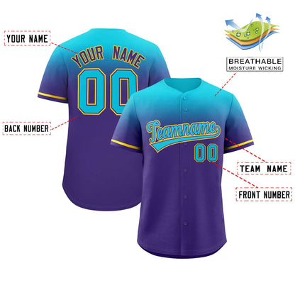 Custom Purple Sky Blue Gradient Fashion Design Authentic Baseball Jersey