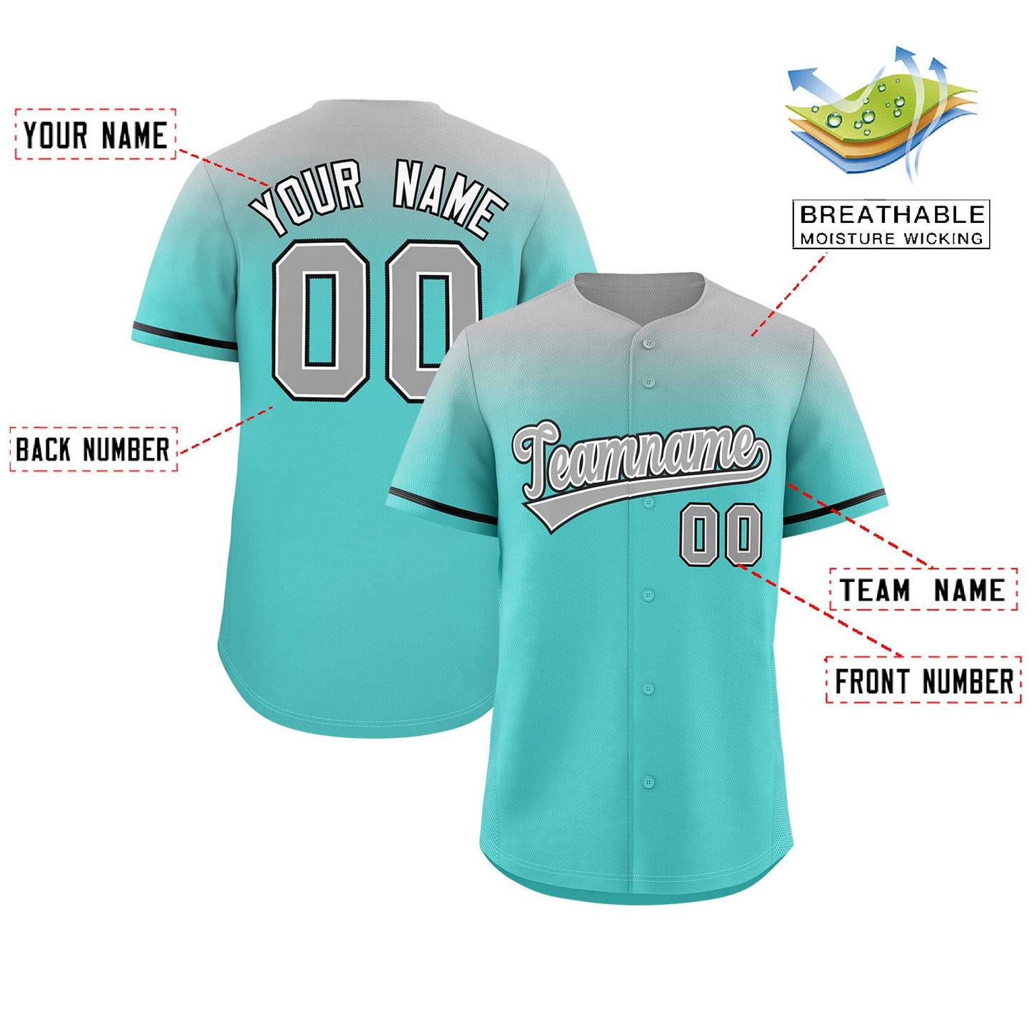 Custom Bright Green Gray Gradient Fashion Design Authentic Baseball Jersey