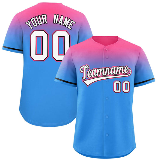 Custom Powder Blue Pink Gradient Fashion Design Authentic Baseball Jersey