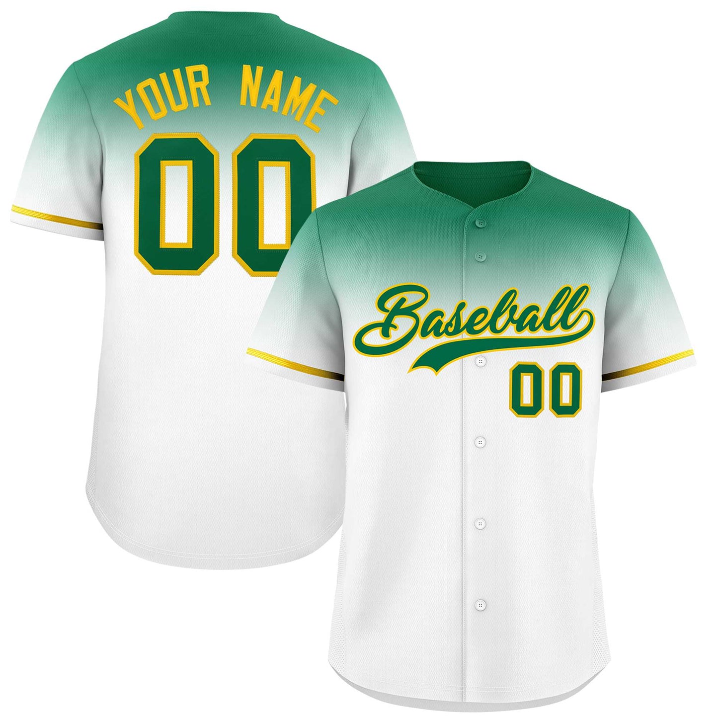 Custom White Kelly Green Gradient Fashion Design Authentic Baseball Jersey