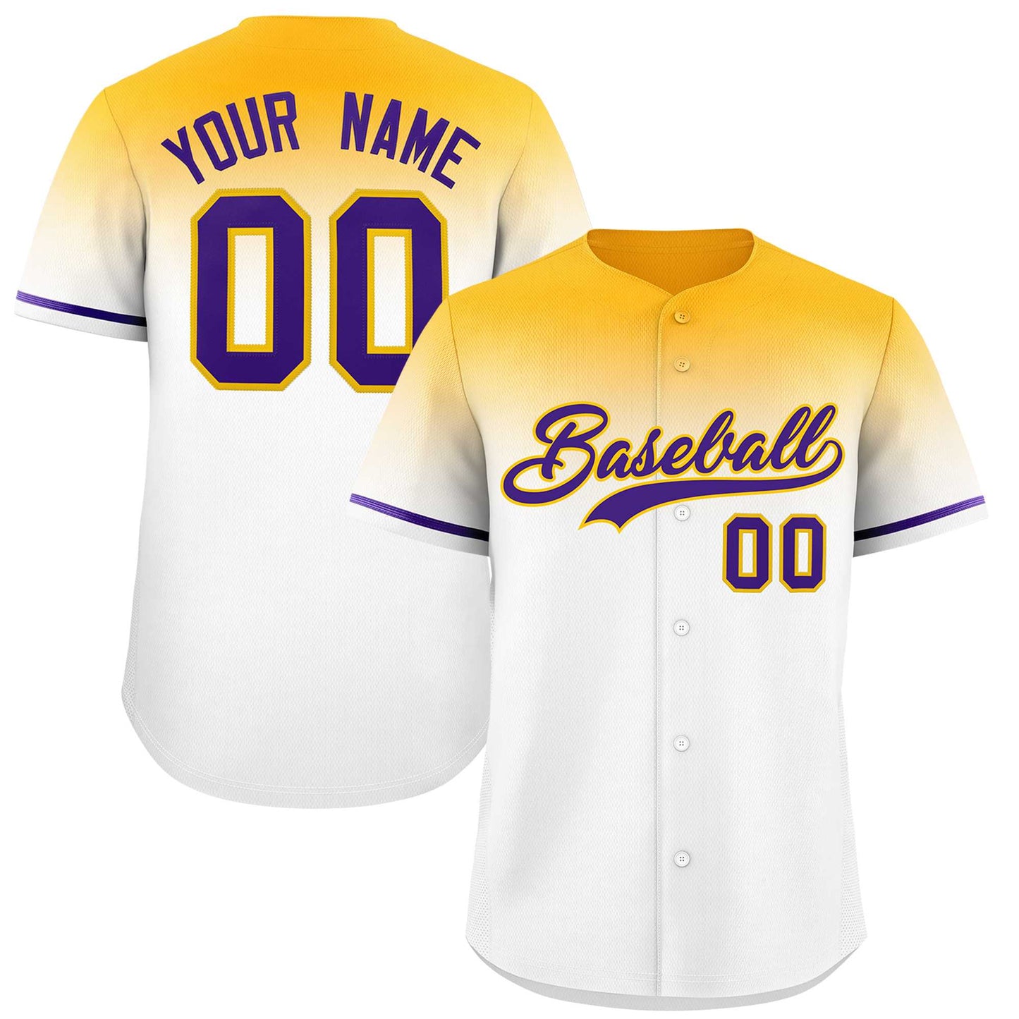 Custom White Yellow Gradient Fashion Design Authentic Baseball Jersey