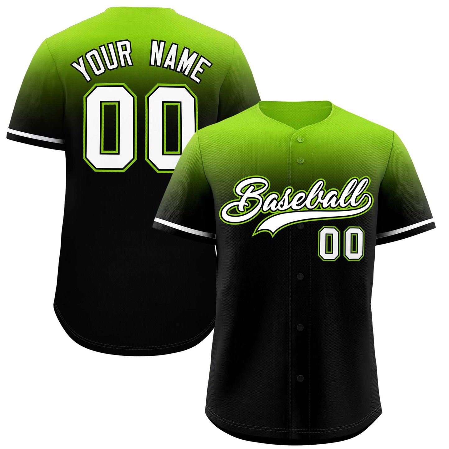 Custom Black Neon Green Gradient Fashion Design Authentic Baseball Jersey