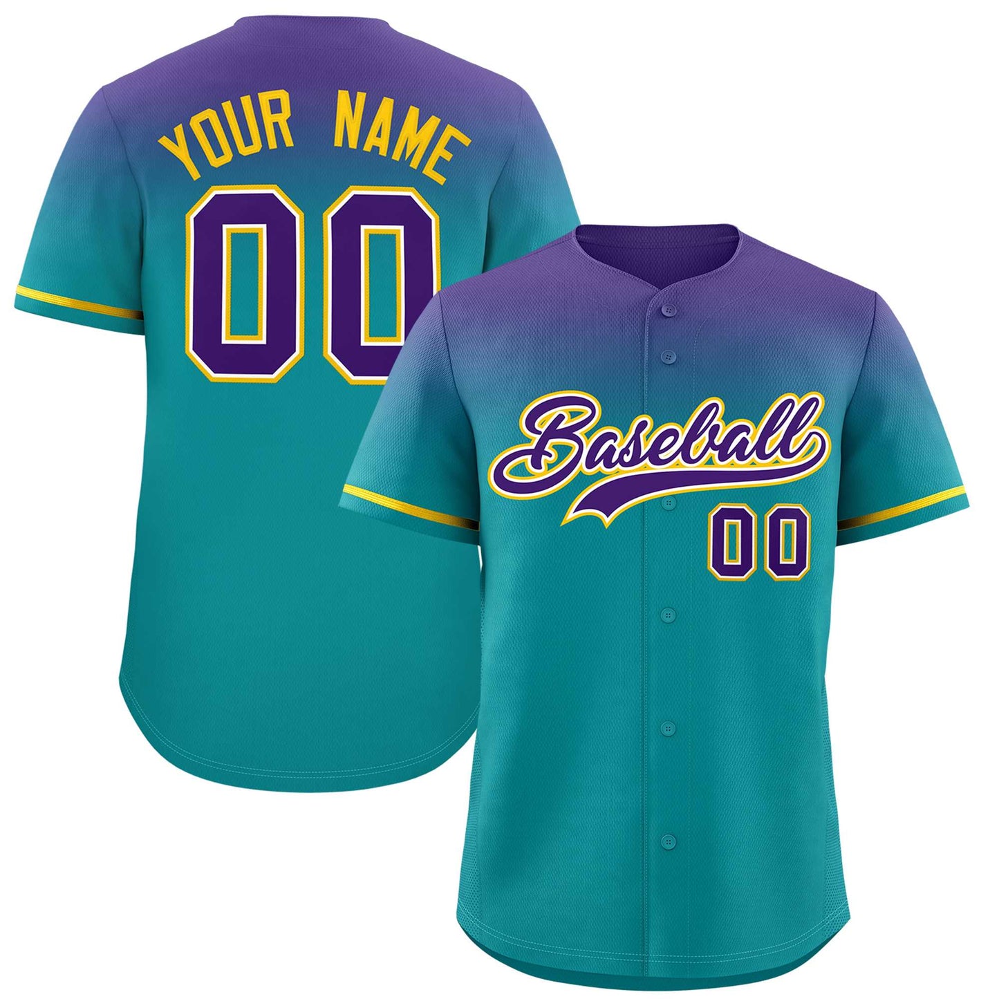 Custom Aqua Purple Gradient Fashion Design Authentic Baseball Jersey