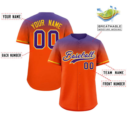 Custom Orange Purple Gradient Fashion Design Authentic Baseball Jersey