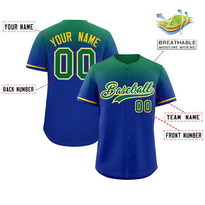 Custom Royal Kelly Green Gradient Fashion Design Authentic Baseball Jersey