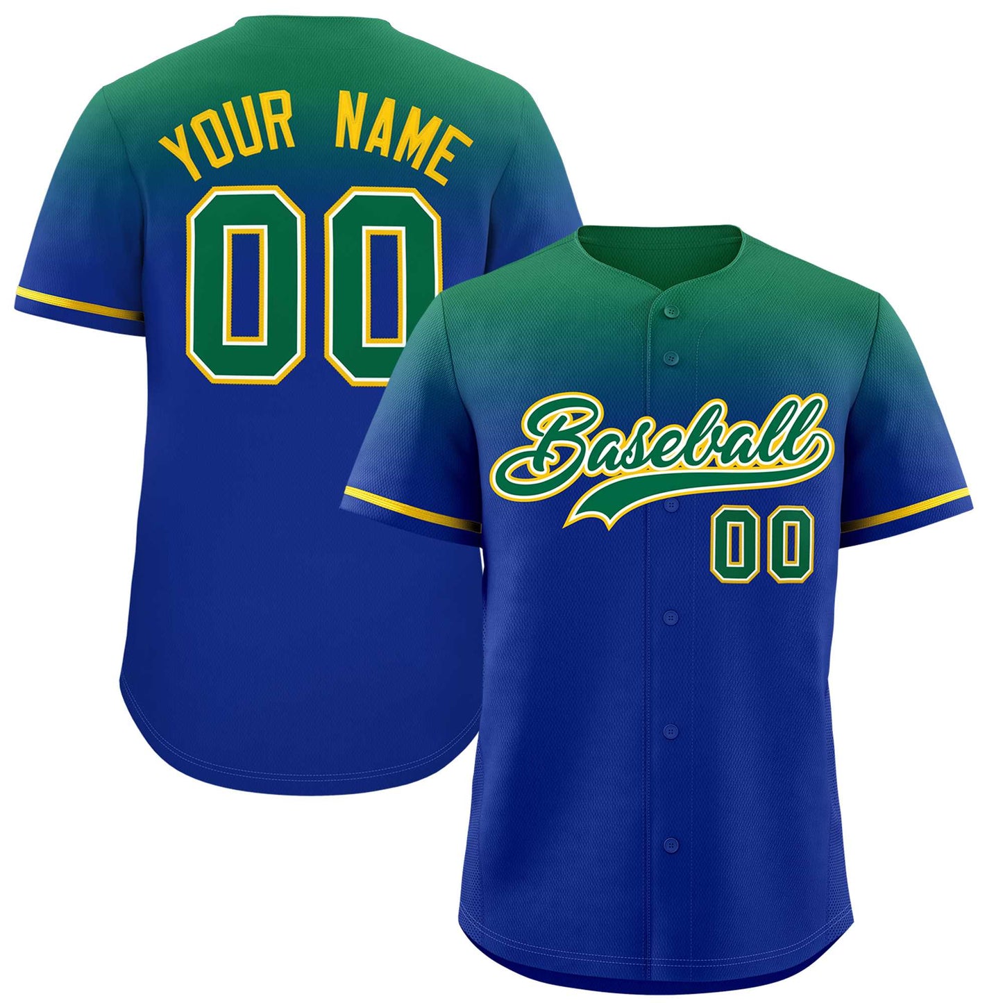 Custom Royal Kelly Green Gradient Fashion Design Authentic Baseball Jersey