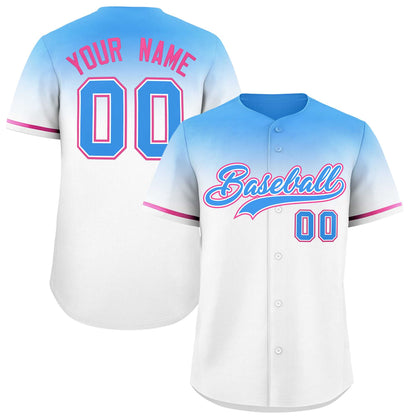 Custom White Powder Blue Gradient Fashion Design Authentic Baseball Jersey