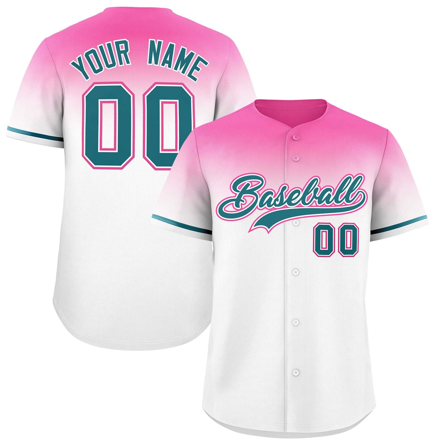 Custom White Pink Gradient Fashion Design Authentic Baseball Jersey