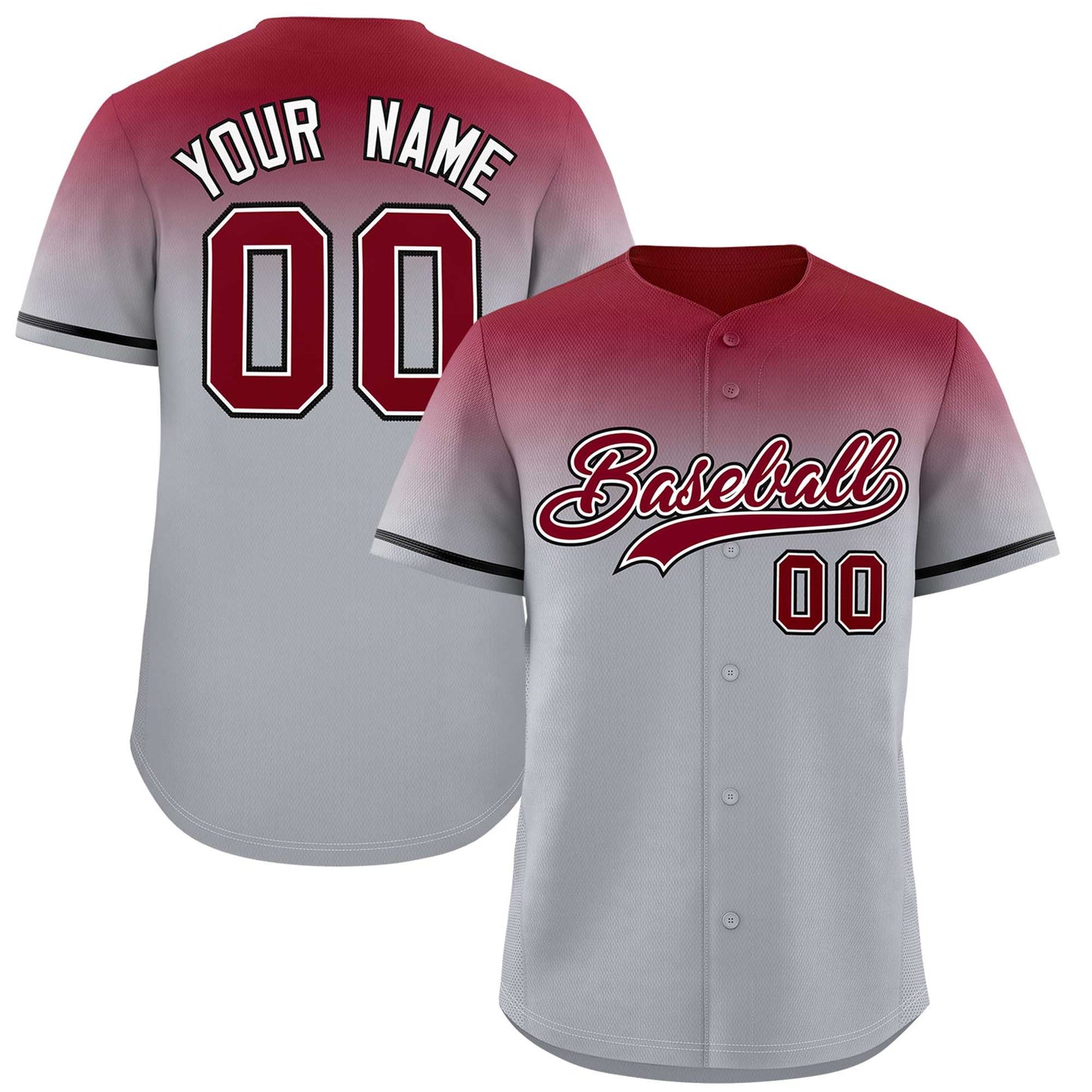 Custom Gray Crimson Gradient Fashion Design Authentic Baseball Jersey