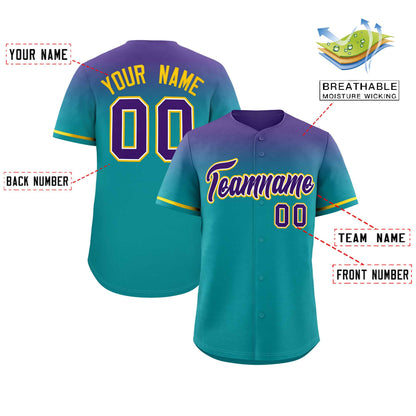 Custom Aqua Purple Gradient Fashion Design Authentic Baseball Jersey