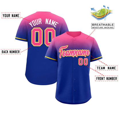 Custom Royal Pink Gradient Fashion Design Authentic Baseball Jersey