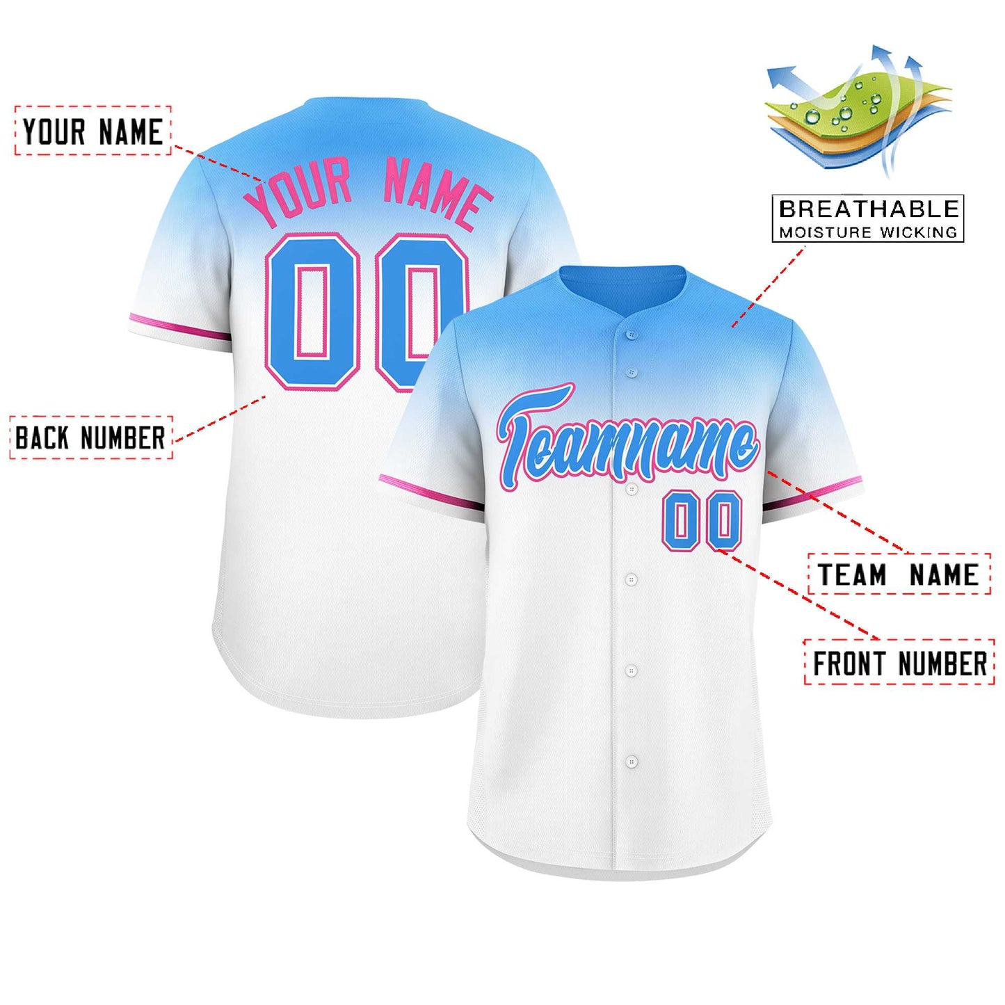 Custom White Powder Blue Gradient Fashion Design Authentic Baseball Jersey