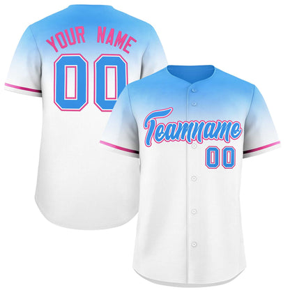 Custom White Powder Blue Gradient Fashion Design Authentic Baseball Jersey