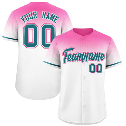 Custom White Pink Gradient Fashion Design Authentic Baseball Jersey