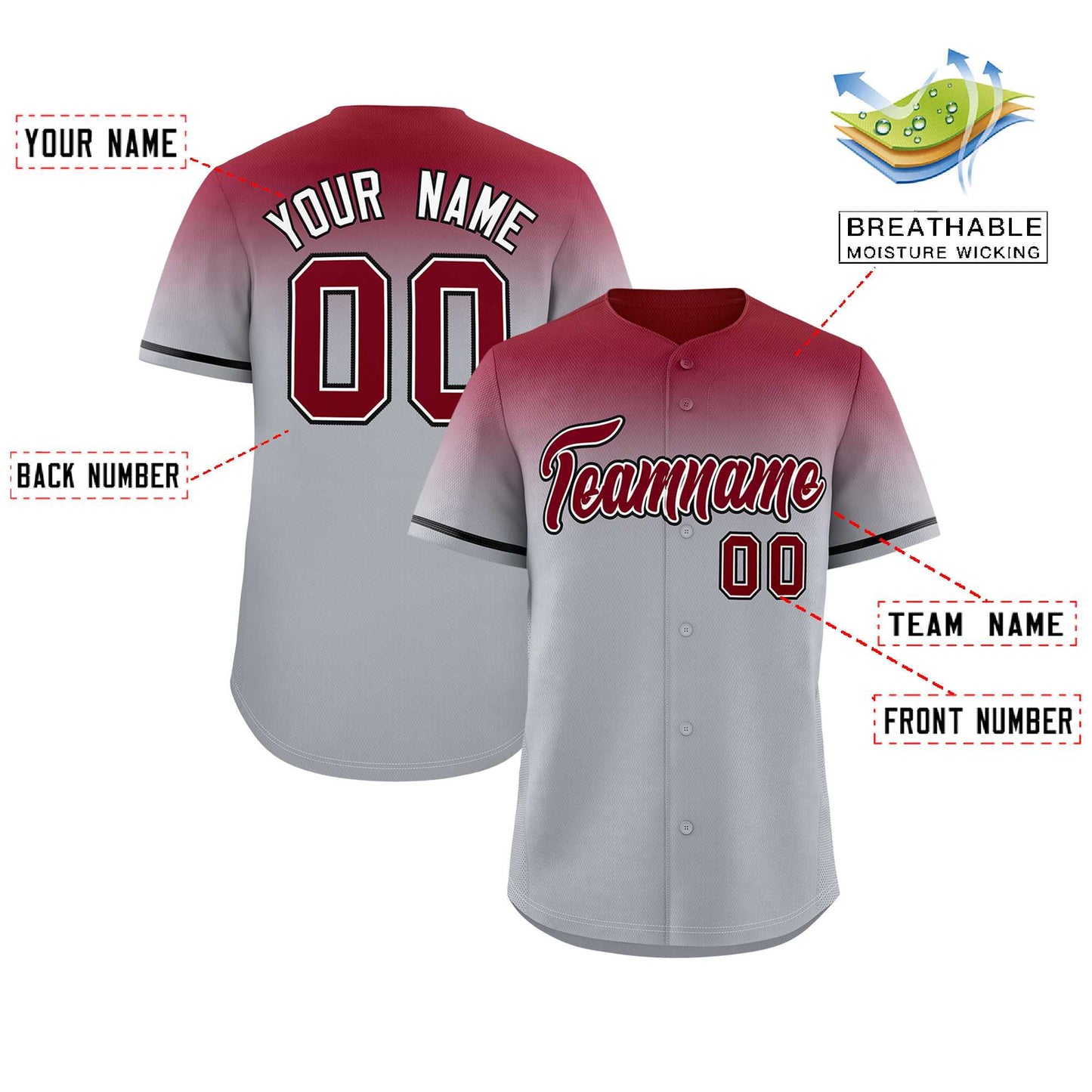 Custom Gray Crimson Gradient Fashion Design Authentic Baseball Jersey