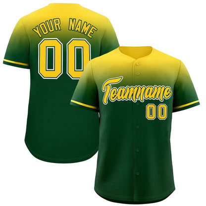 Custom Green Gold Gradient Fashion Design Authentic Baseball Jersey