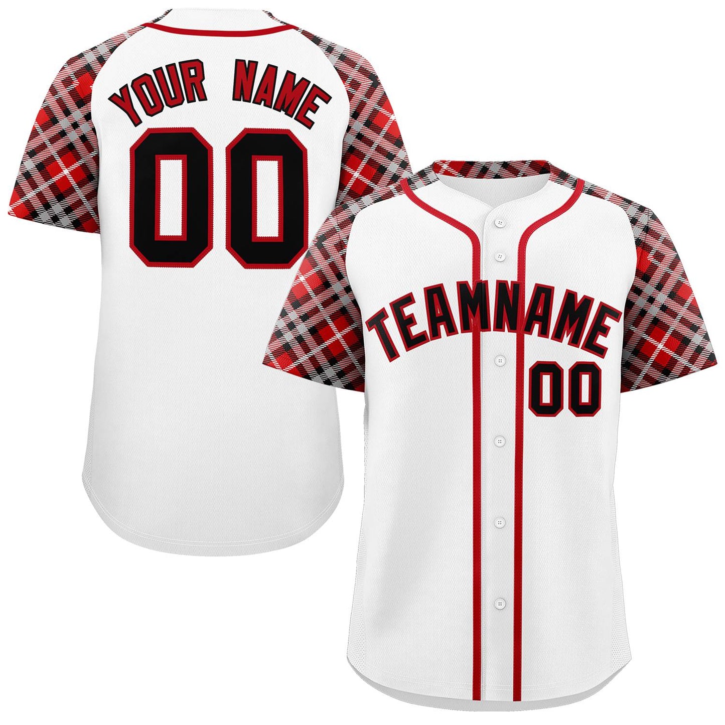 Custom White Black-Red Personalized Raglan Sleeves Authentic Baseball Jersey