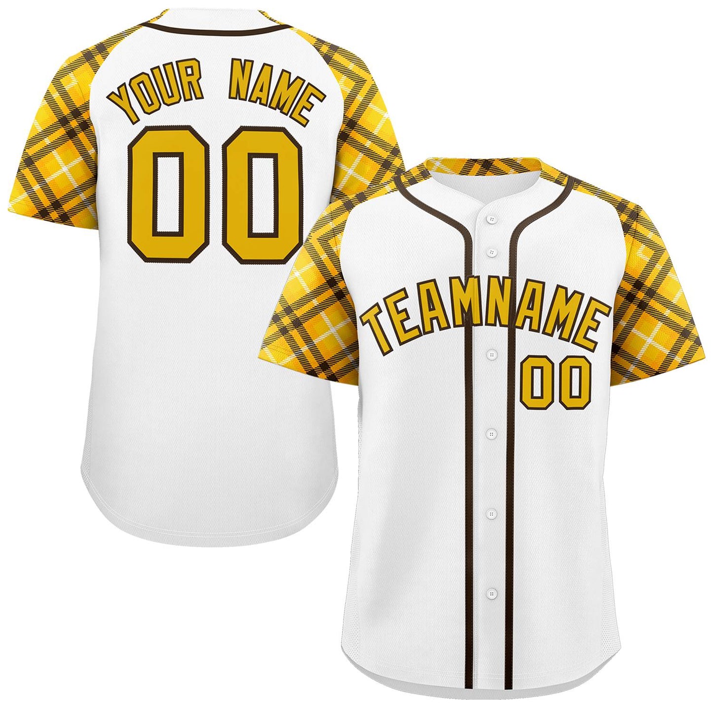 Custom White Gold-Brown Personalized Raglan Sleeves Authentic Baseball Jersey