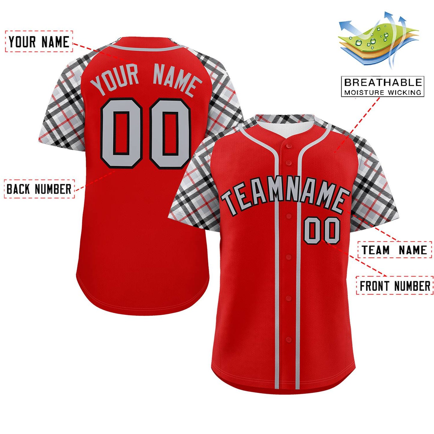 Custom Red Gray-Black Personalized Raglan Sleeves Authentic Baseball Jersey