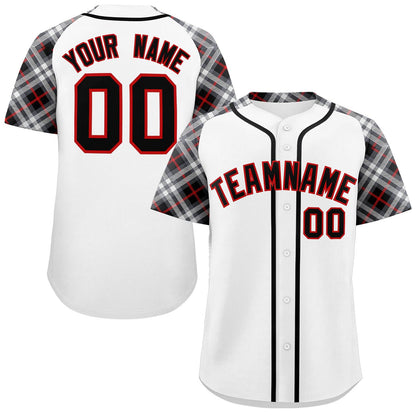 Custom White Black-Red Personalized Raglan Sleeves Authentic Baseball Jersey