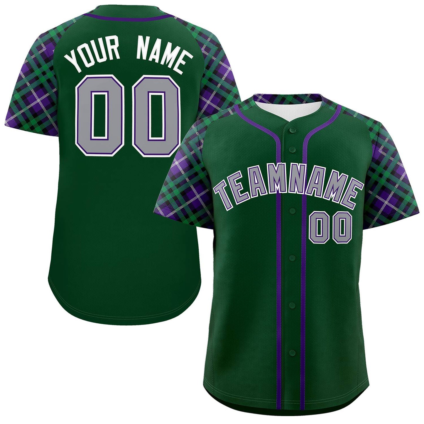 Custom Green Gray-White Personalized Raglan Sleeves Authentic Baseball Jersey