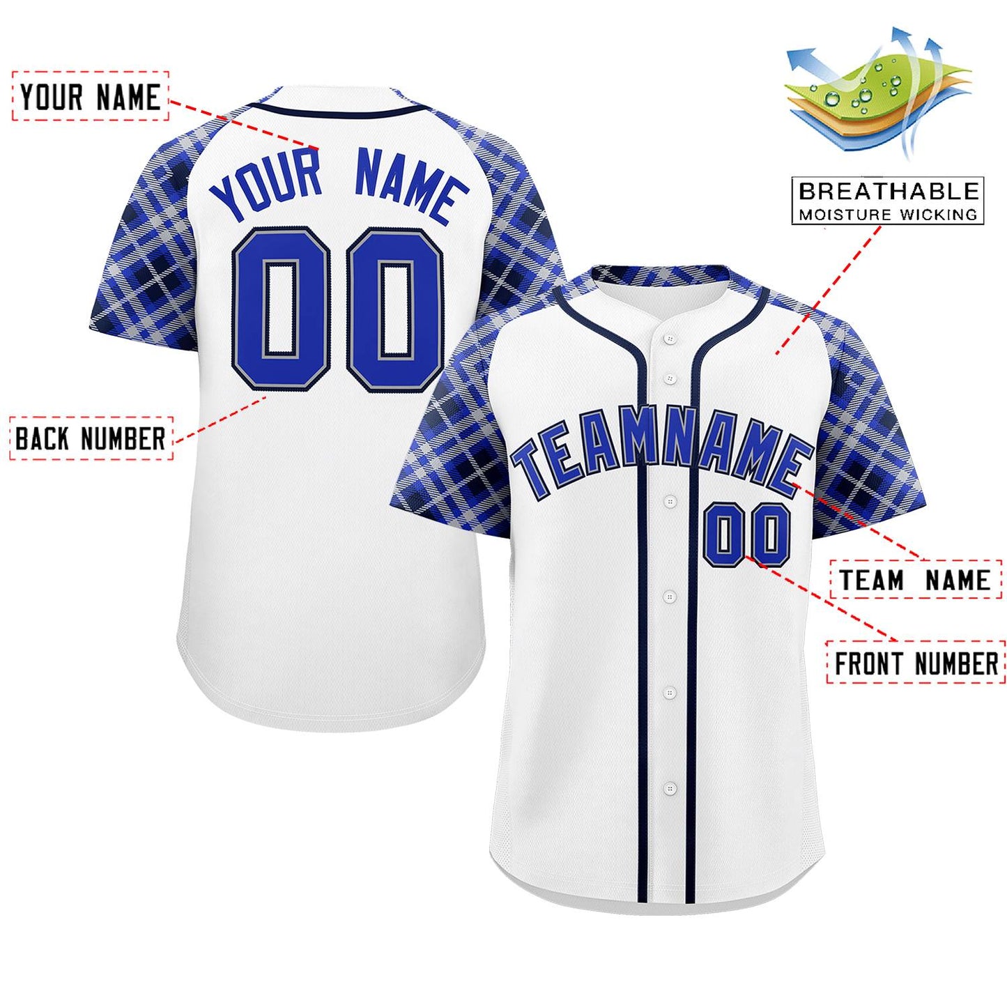 Custom White Royal-Black Personalized Raglan Sleeves Authentic Baseball Jersey