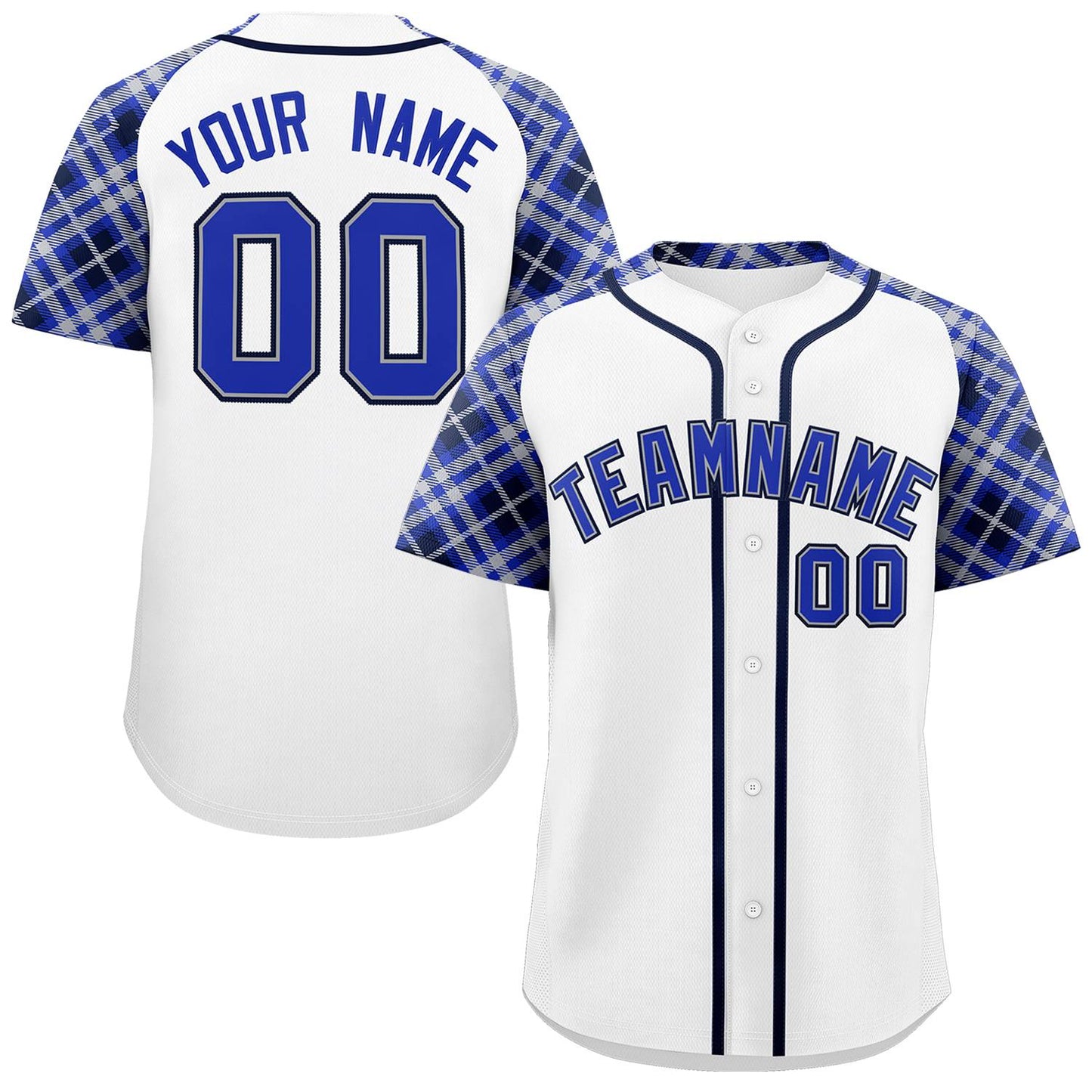 Custom White Royal-Black Personalized Raglan Sleeves Authentic Baseball Jersey