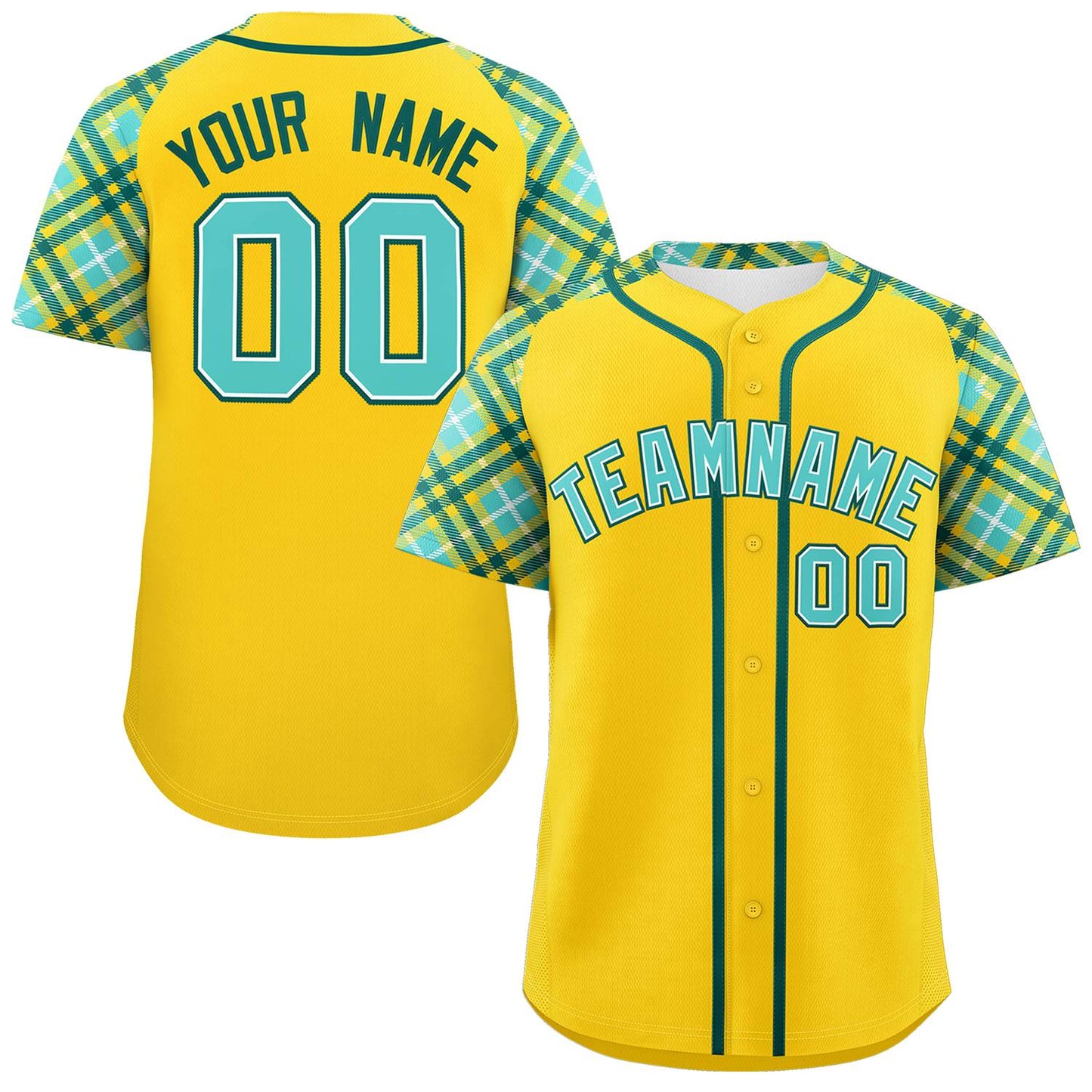 Custom Gold Bright Green-Midnight Green Personalized Raglan Sleeves Authentic Baseball Jersey