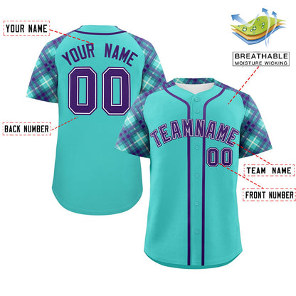 Custom Bright Green Purple- Personalized Raglan Sleeves Authentic Baseball Jersey