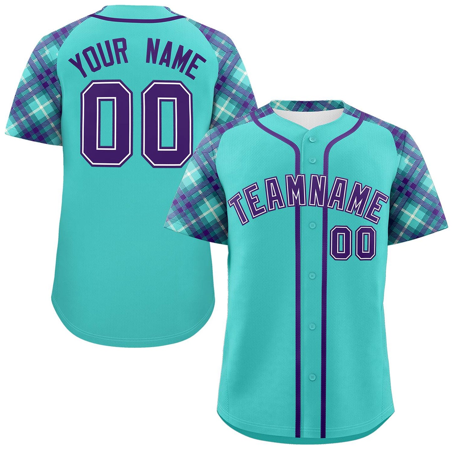 Custom Bright Green Purple- Personalized Raglan Sleeves Authentic Baseball Jersey