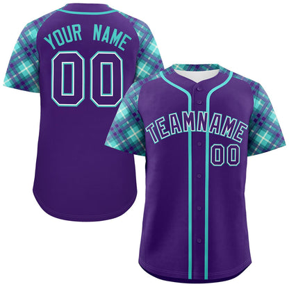 Custom Purple Purple-Bright Green Personalized Raglan Sleeves Authentic Baseball Jersey