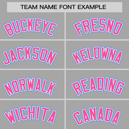 Custom Gray Pink-Light Blue Personalized Raglan Sleeves Authentic Baseball Jersey