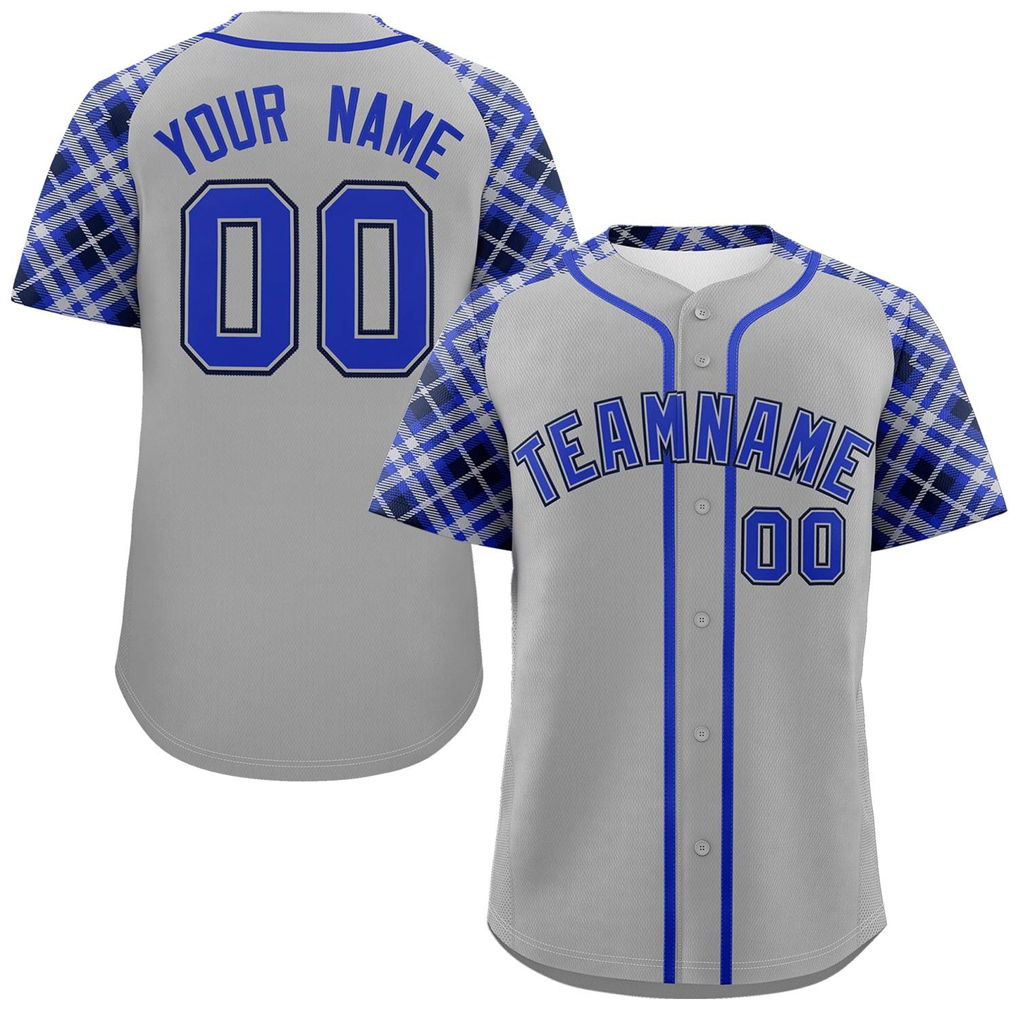 Custom Gray Royal-Navy Personalized Raglan Sleeves Authentic Baseball Jersey