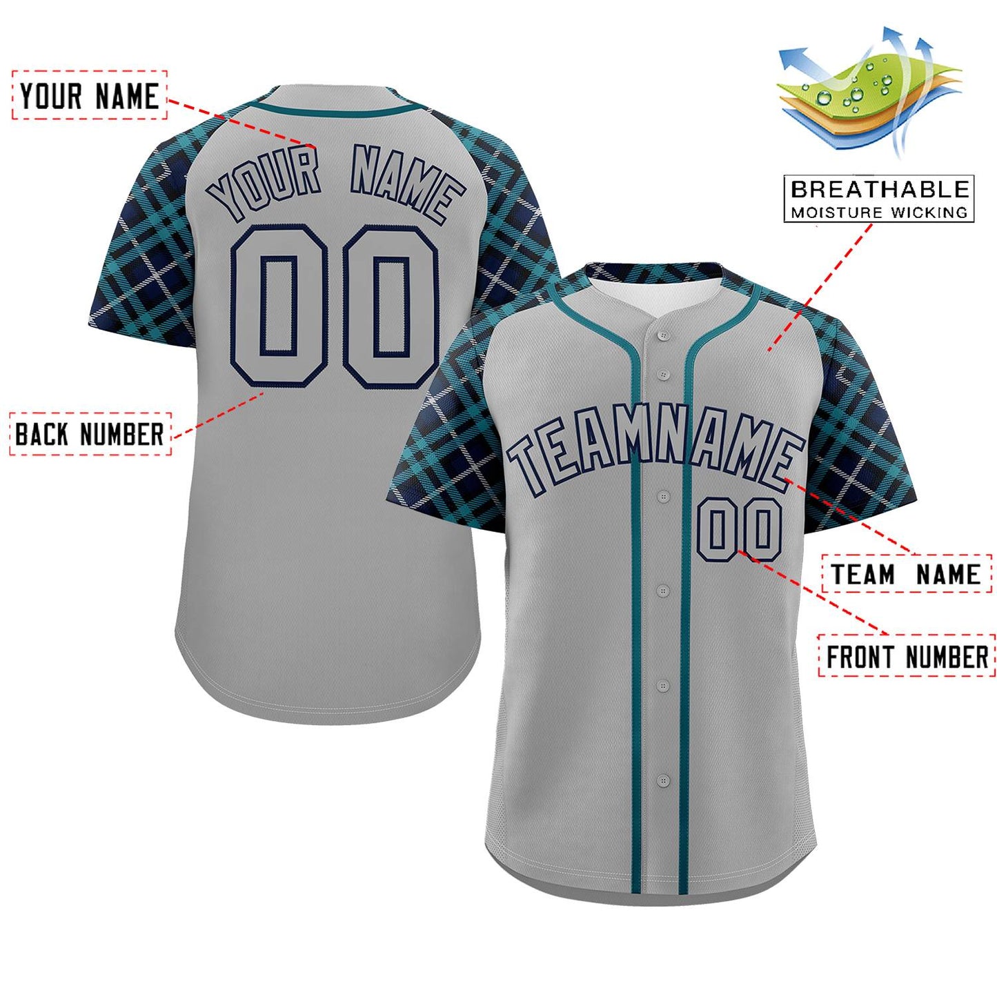 Custom Gray-Navy Personalized Raglan Sleeves Authentic Baseball Jersey