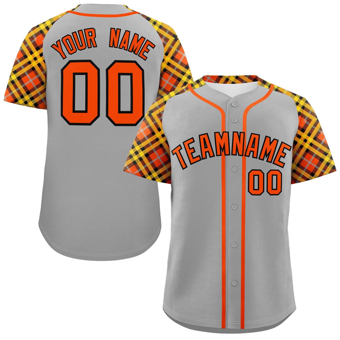 Custom Gray Orange-Black Personalized Raglan Sleeves Authentic Baseball Jersey