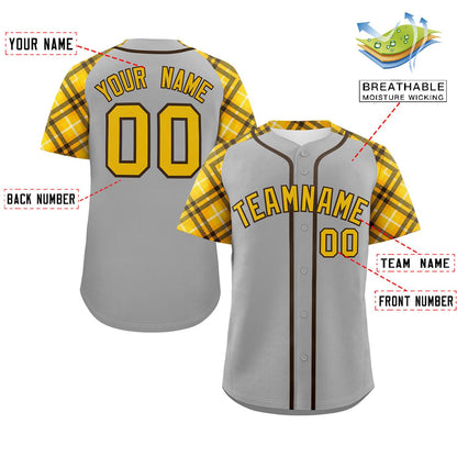 Custom Gray Gold-Brown Personalized Raglan Sleeves Authentic Baseball Jersey